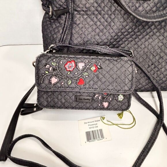 Vera Bradley Solid Shoulder Purse and Matching Crossbody Wallet w/ Wristlet RFID - Picture 3 of 15